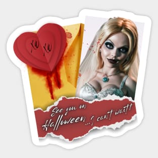 See you Halloween letter mesage Bride of Chucky Sticker